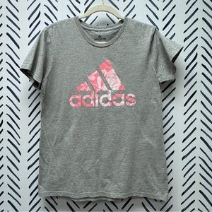 Adidas Amplifier Tee in Gray with Pink Flower Logo - M